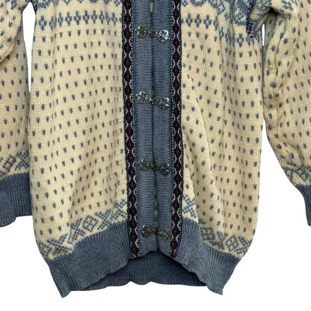 Dale of Norway Pure Wool Nordic Pewter Clasp Fair Isle Cardigan Sweater M/50